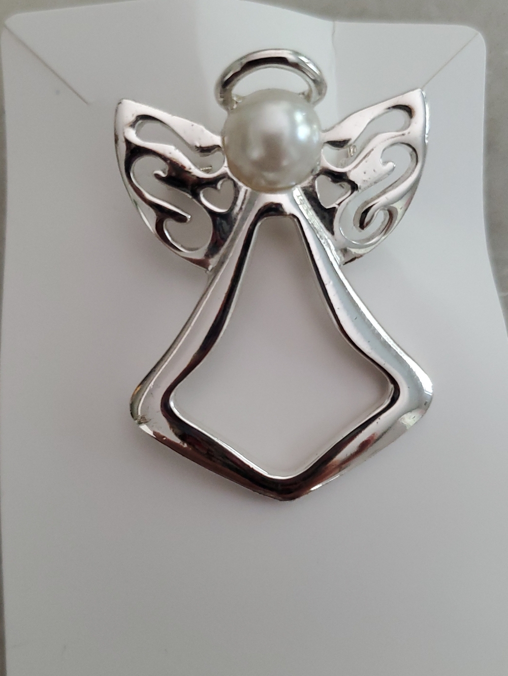 Vintage Silver Angel Brooch with White Pearl Accent Vintage